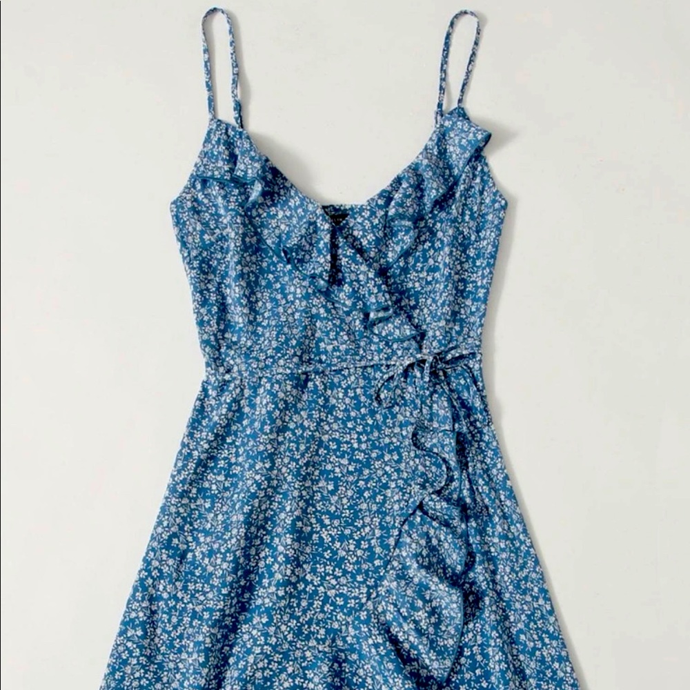 Ruffle trim wrap side tie mini dress